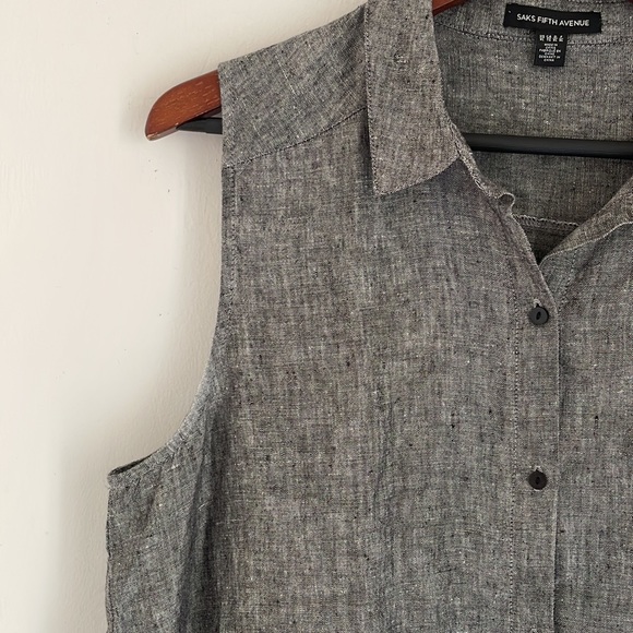 Saks Fifth Avenue Midi Shirt Dress Women’s Sz XL 100% Linen Sleeveless Pockets - Picture 7 of 12